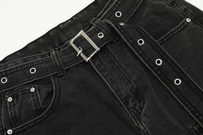 Multi-Pocket Buckle Cargo Jeans | Wide-Leg Denim