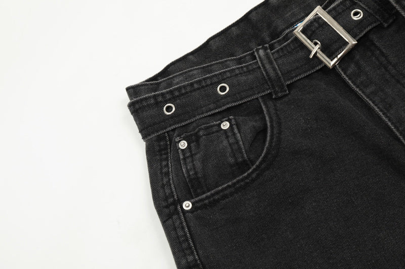Multi-Pocket Buckle Cargo Jeans | Wide-Leg Denim
