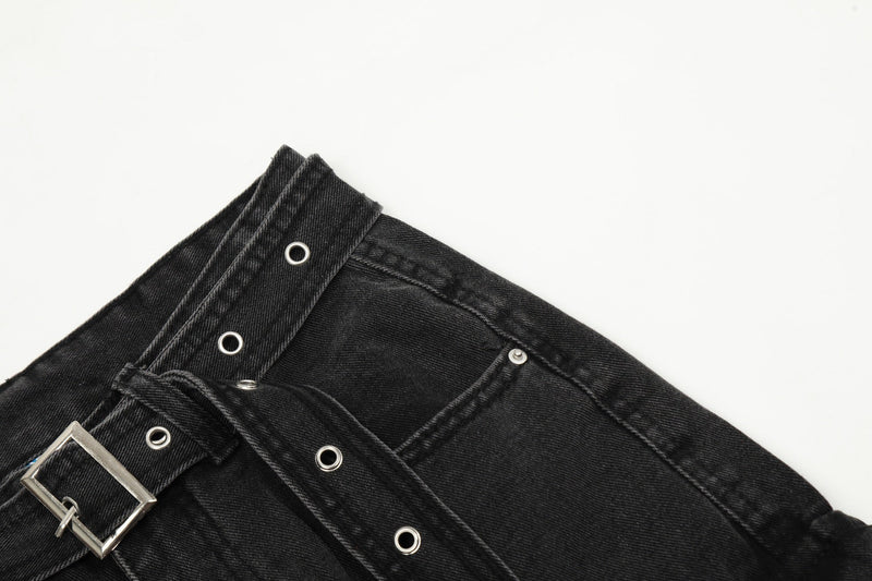 Multi-Pocket Buckle Cargo Jeans | Wide-Leg Denim