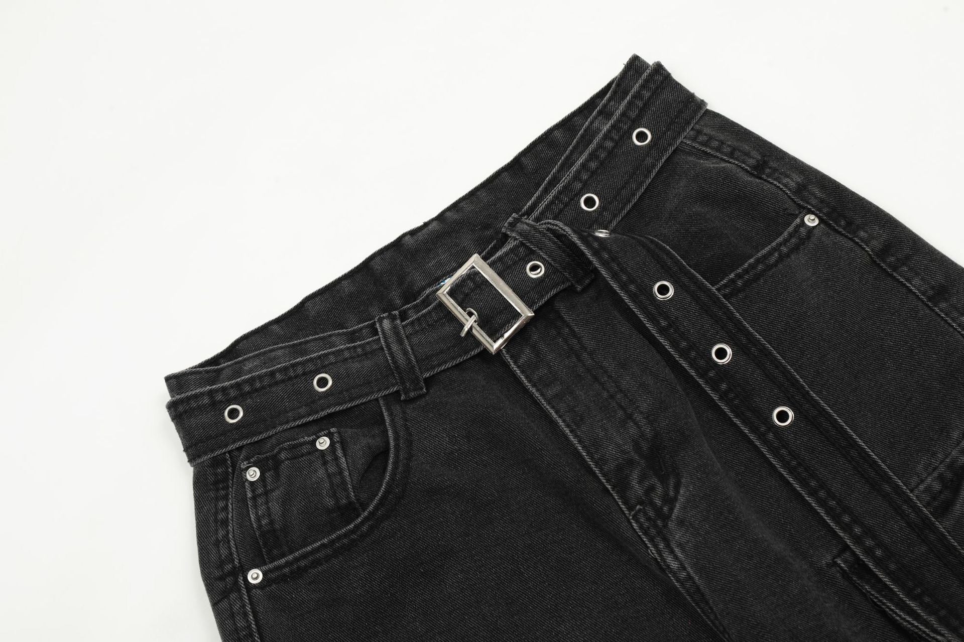 Multi-Pocket Buckle Cargo Jeans | Wide-Leg Denim