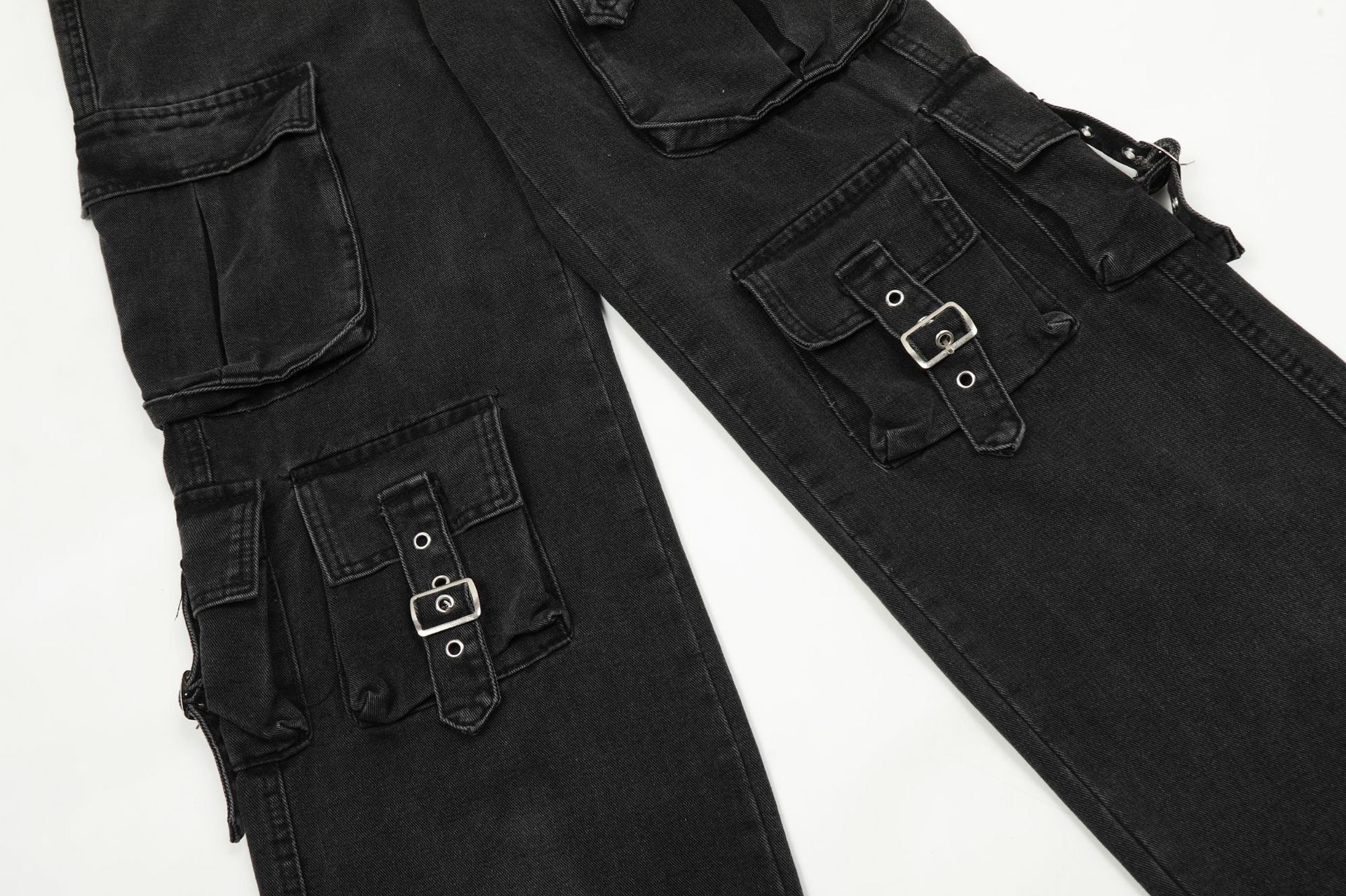 Multi-Pocket Buckle Cargo Jeans | Wide-Leg Denim
