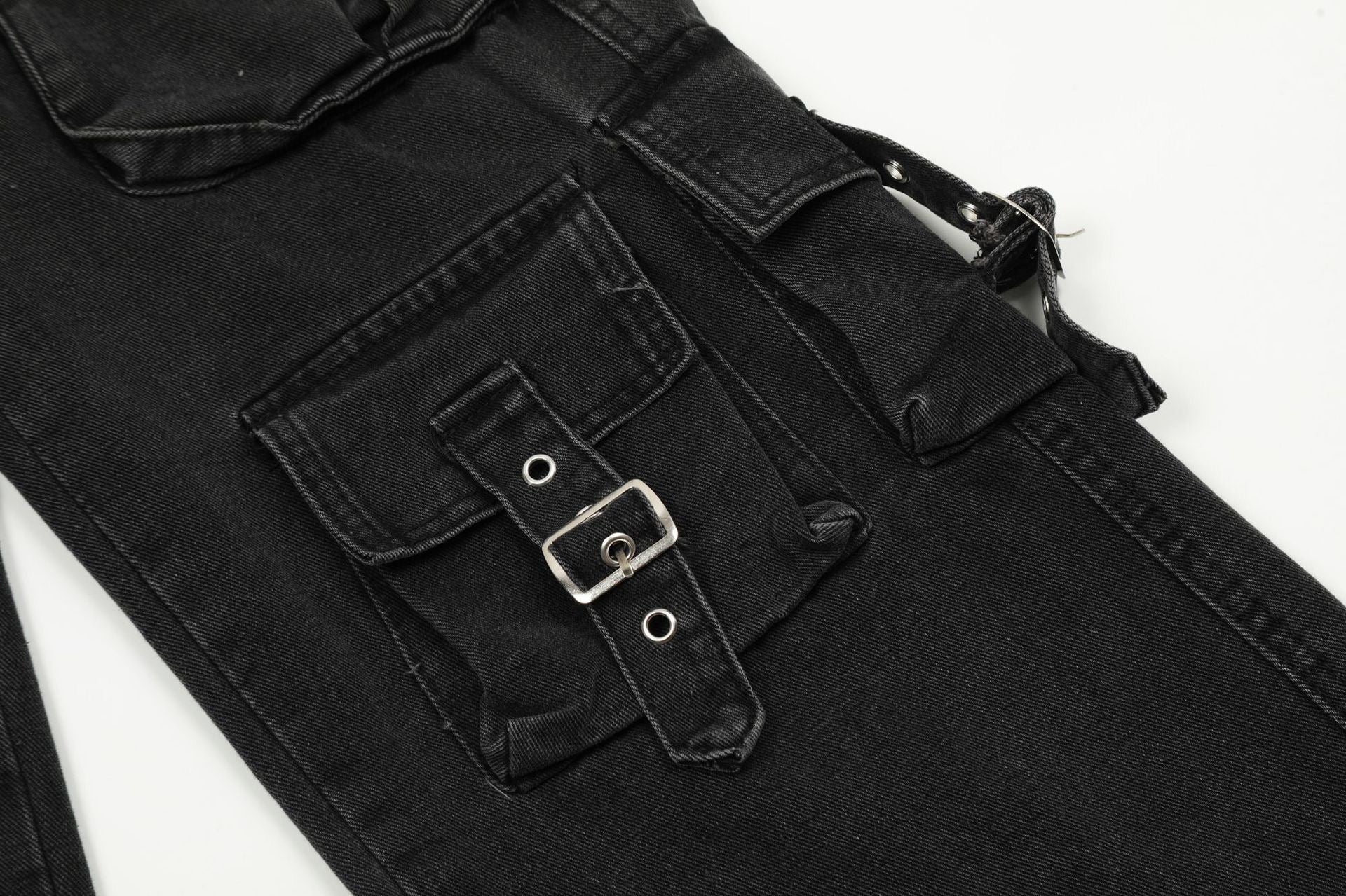 Multi-Pocket Buckle Cargo Jeans | Wide-Leg Denim