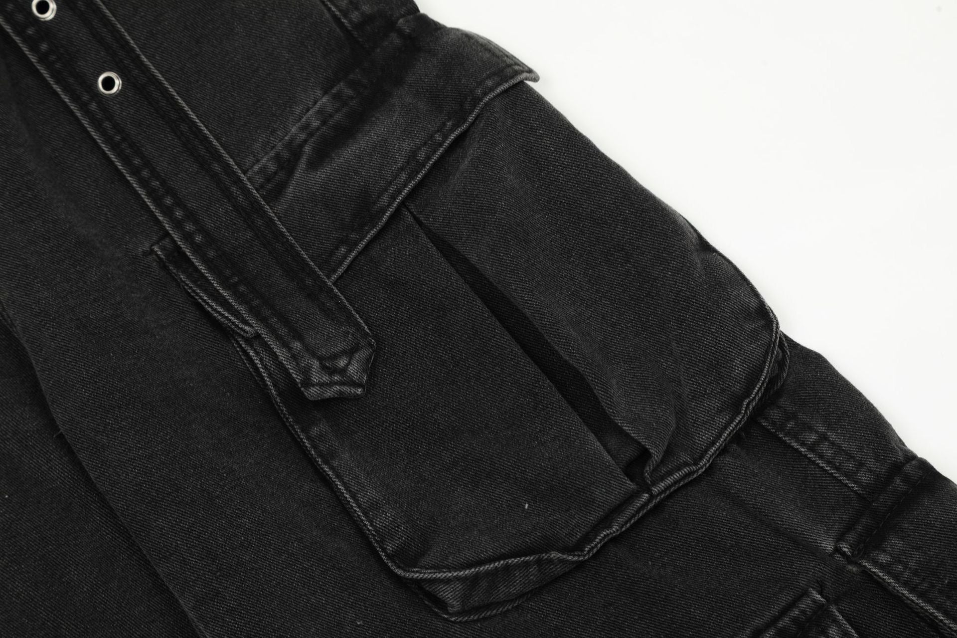 Multi-Pocket Buckle Cargo Jeans | Wide-Leg Denim