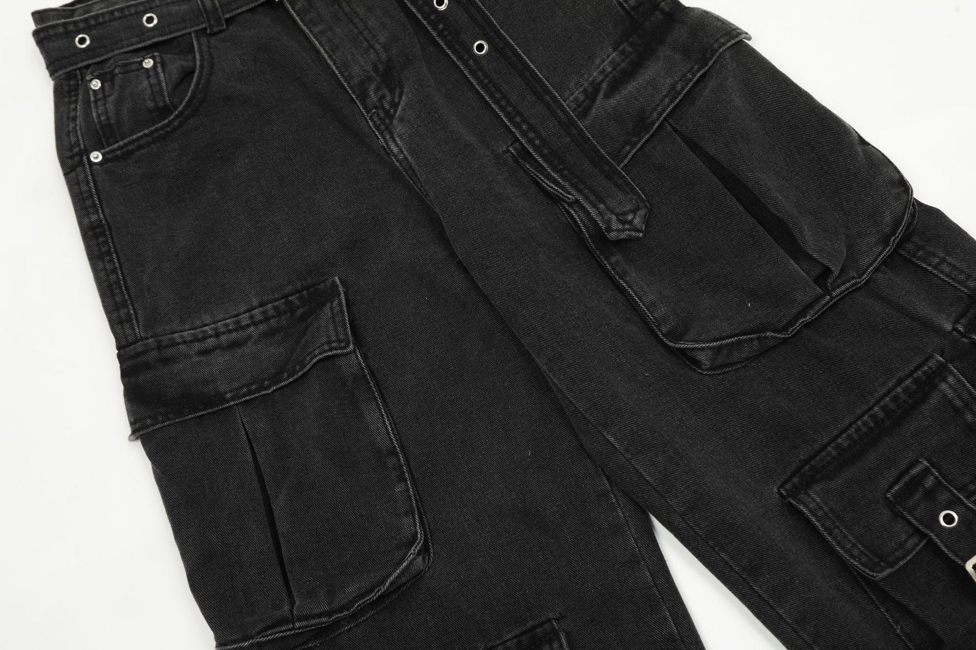Multi-Pocket Buckle Cargo Jeans | Wide-Leg Denim