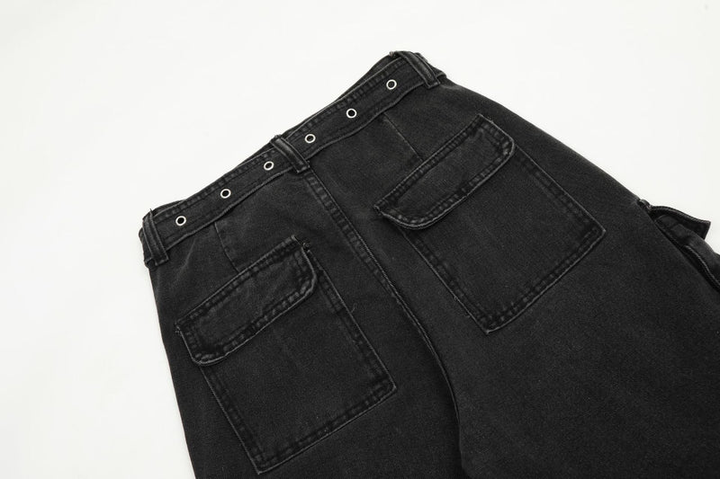 Multi-Pocket Buckle Cargo Jeans | Wide-Leg Denim