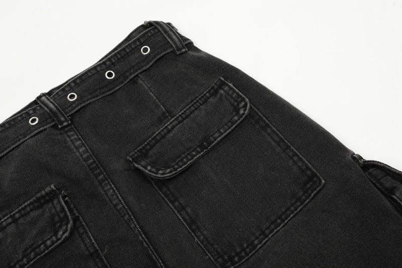 Multi-Pocket Buckle Cargo Jeans | Wide-Leg Denim