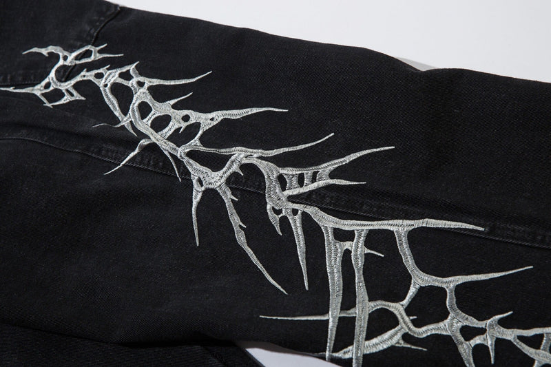 Omirad Lightning-Print Wide-Leg Black Denim Jeans