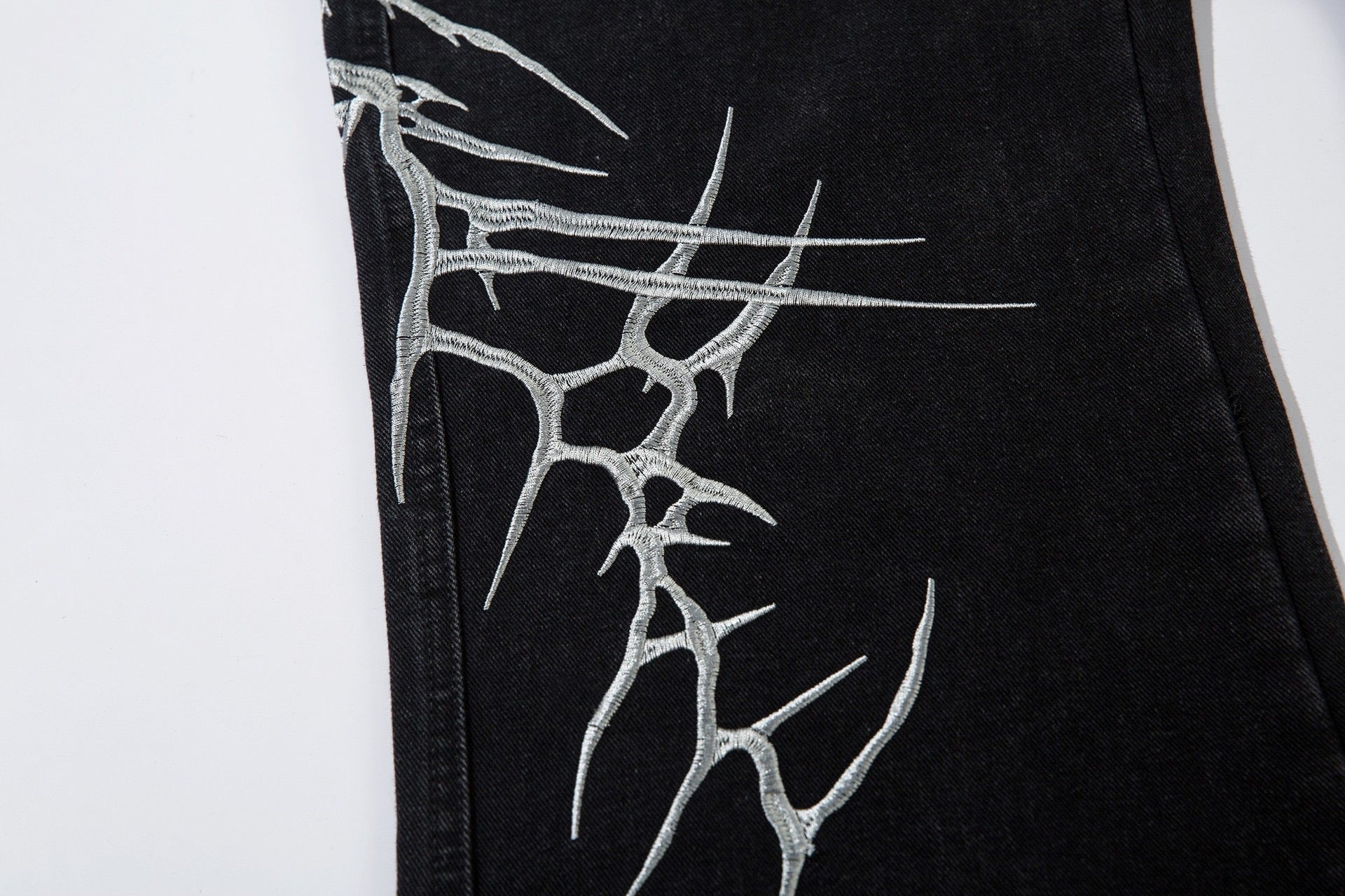 Omirad Lightning-Print Wide-Leg Black Denim Jeans