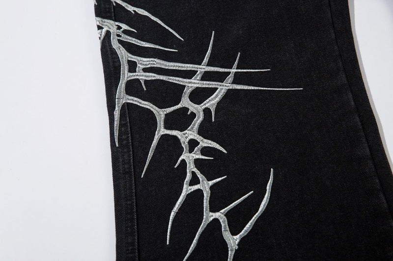 Omirad Lightning-Print Wide-Leg Black Denim Jeans