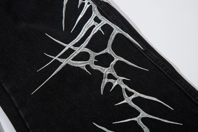 Omirad Lightning-Print Wide-Leg Black Denim Jeans