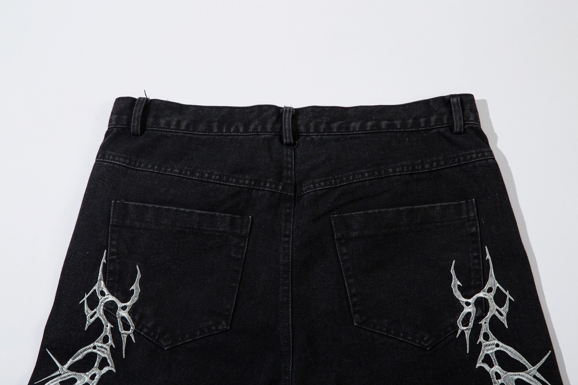Omirad Lightning-Print Wide-Leg Black Denim Jeans