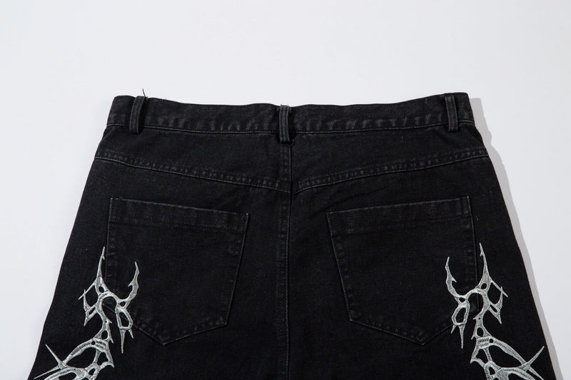 Omirad Lightning-Print Wide-Leg Black Denim Jeans