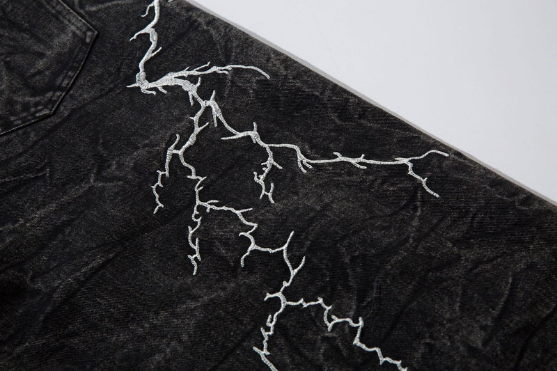 Omirad Crinkle Lightning Wide-Leg Jeans | Black Denim