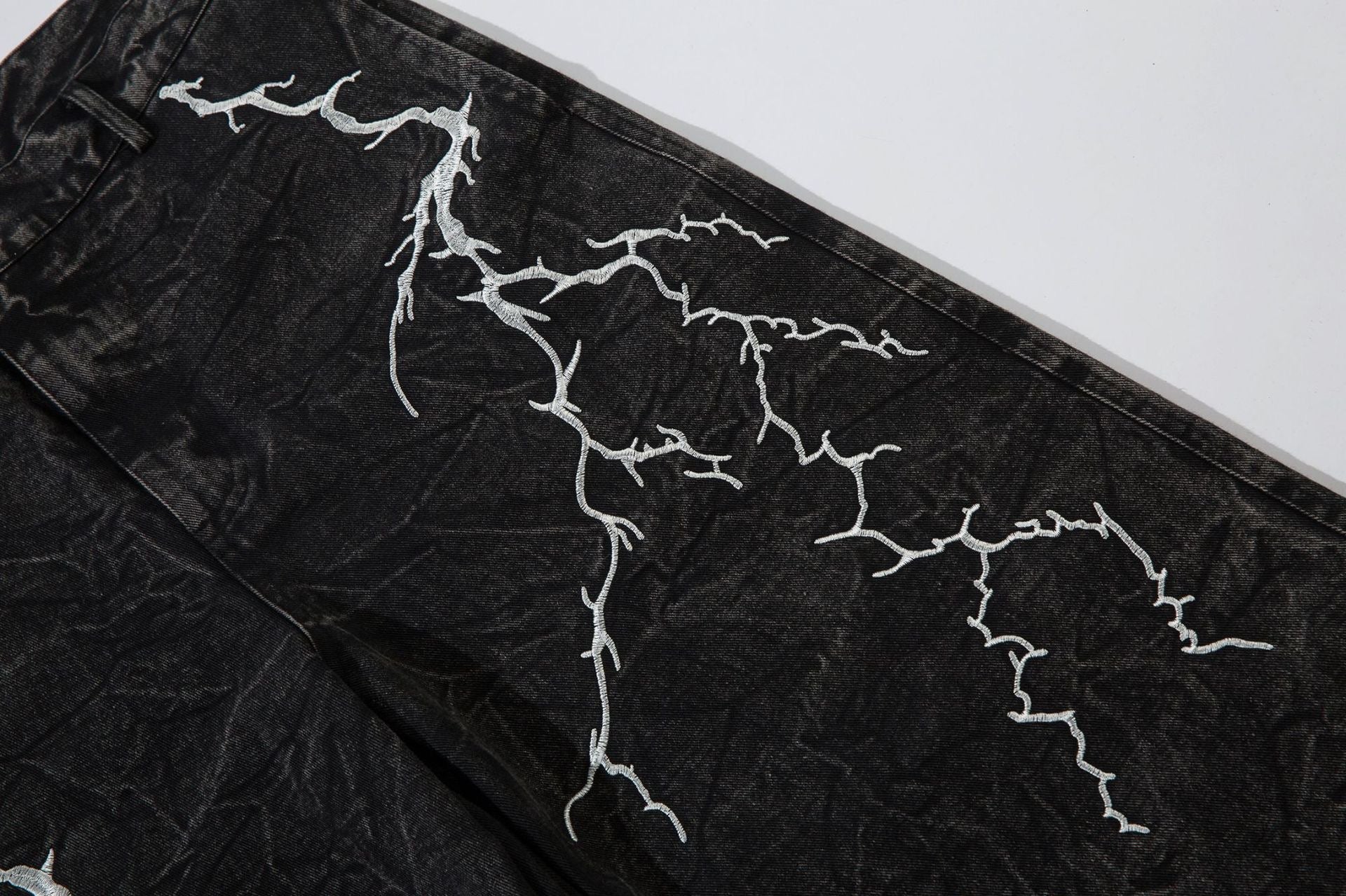 Omirad Crinkle Lightning Wide-Leg Jeans | Black Denim