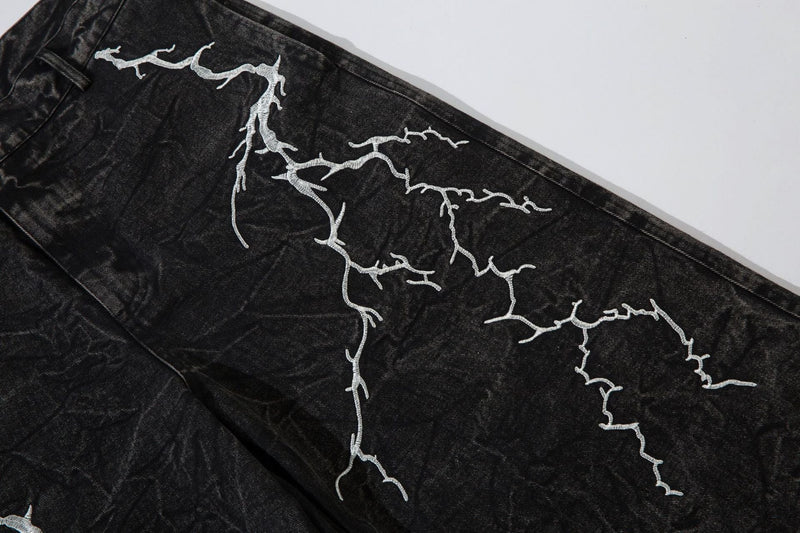Omirad Crinkle Lightning Wide-Leg Jeans | Black Denim