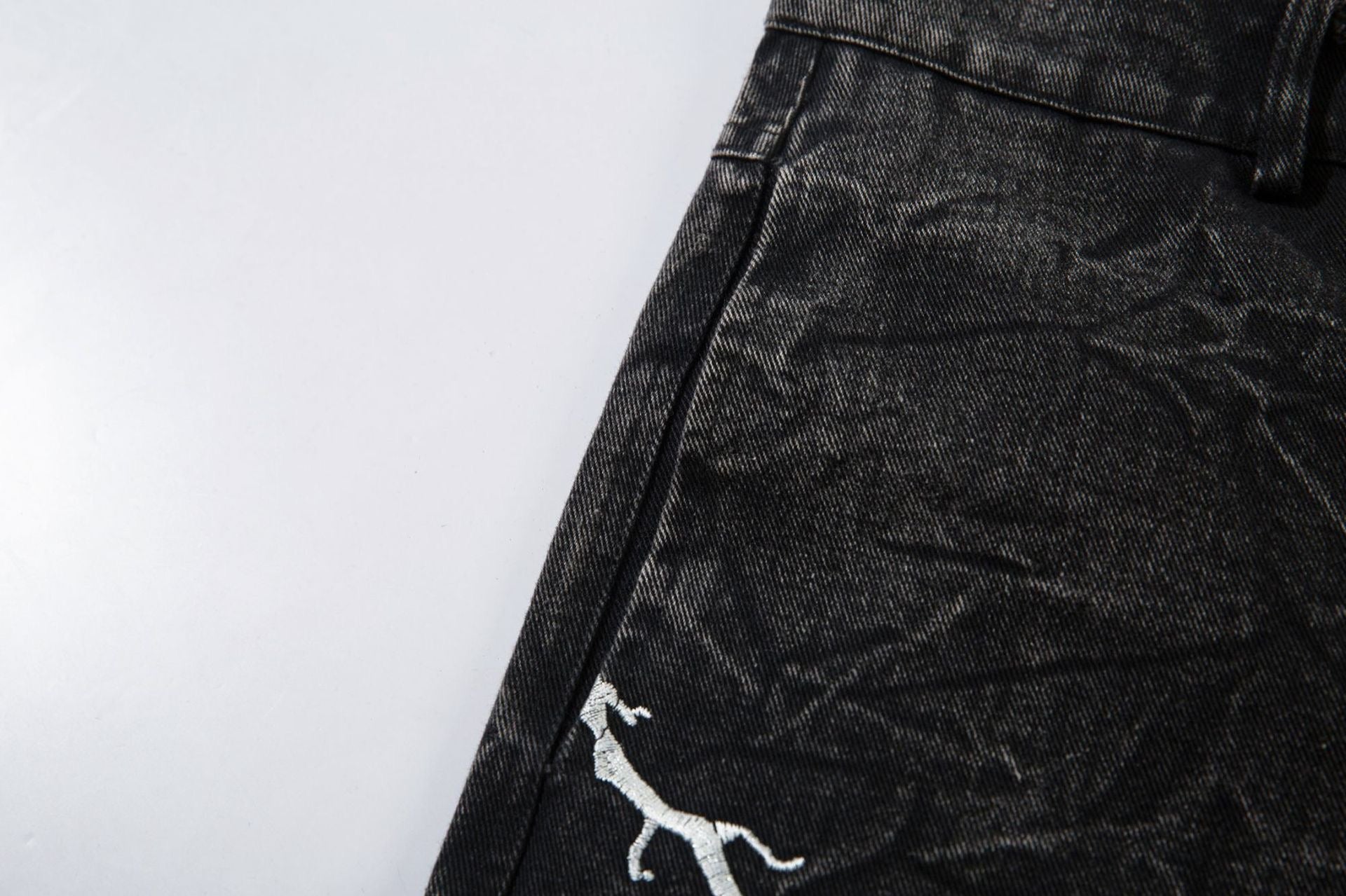 Omirad Crinkle Lightning Wide-Leg Jeans | Black Denim