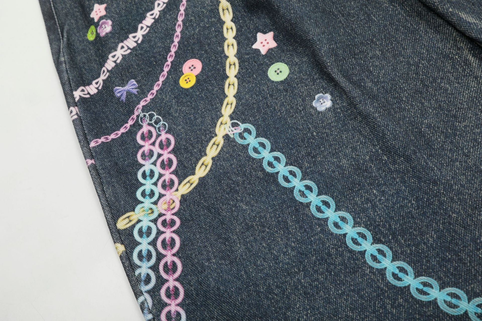 Omirad Chain Graffiti Wide-Leg Denim Shorts | Street Style