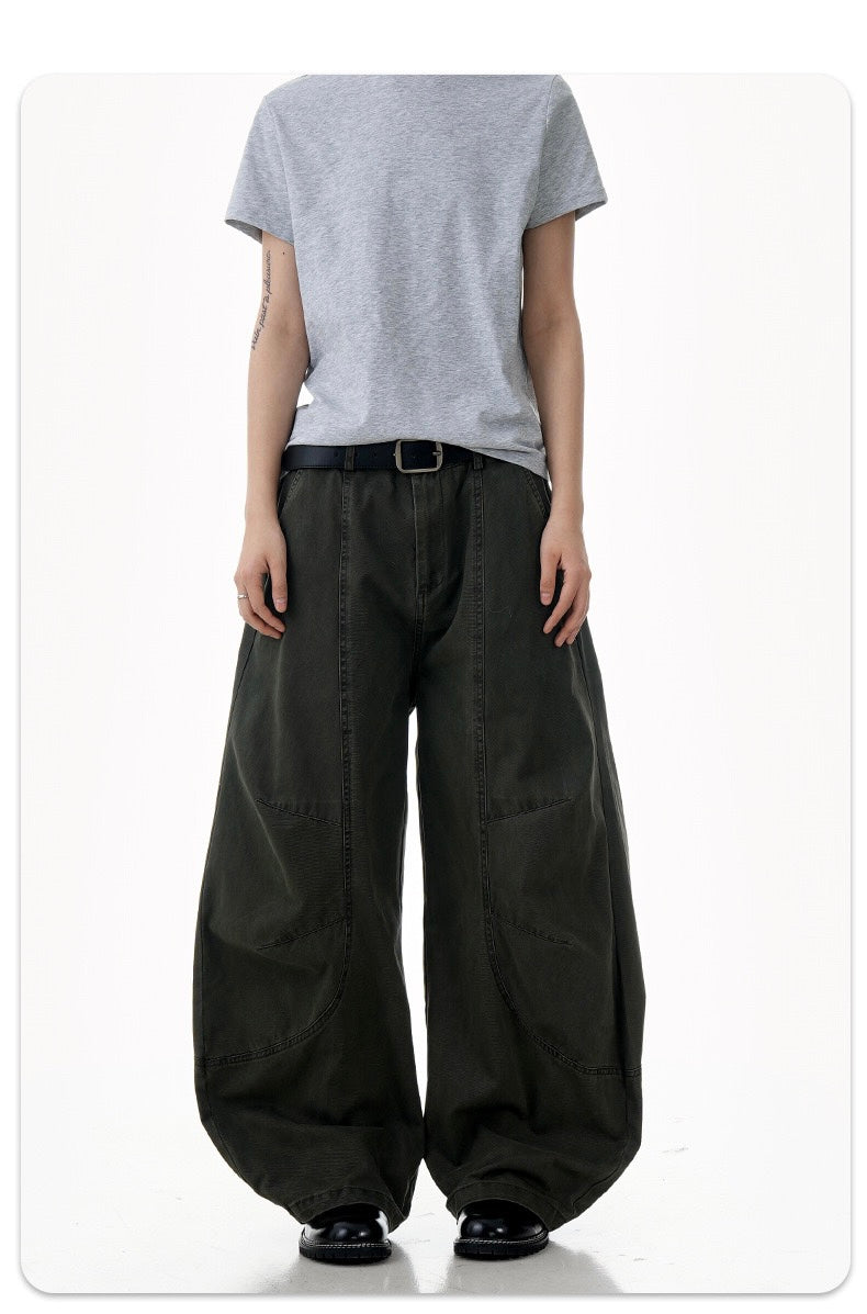 Sculpted Barrel-Leg Cargo Pants | Wide Silhouette Cotton