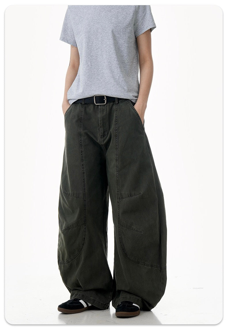Sculpted Barrel-Leg Cargo Pants | Wide Silhouette Cotton