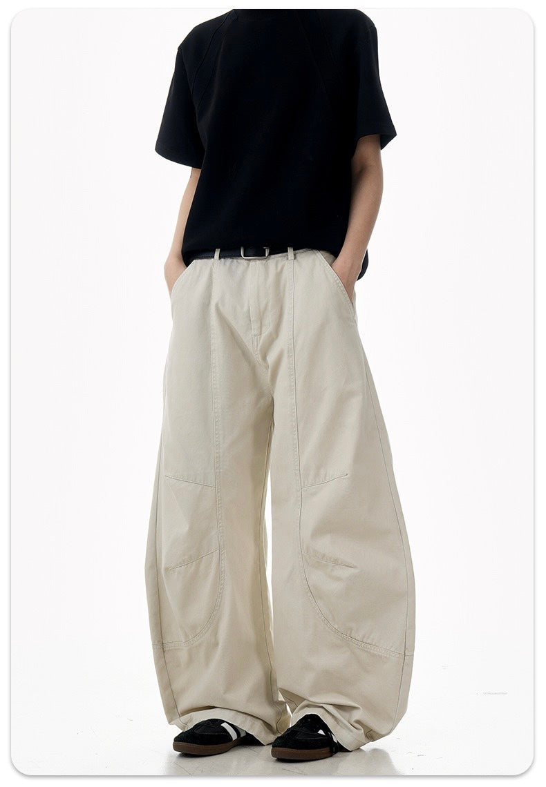 Sculpted Barrel-Leg Cargo Pants | Wide Silhouette Cotton