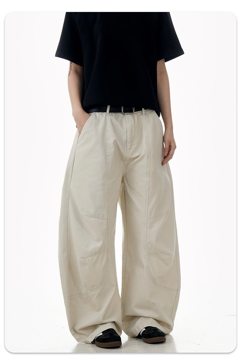 Sculpted Barrel-Leg Cargo Pants | Wide Silhouette Cotton