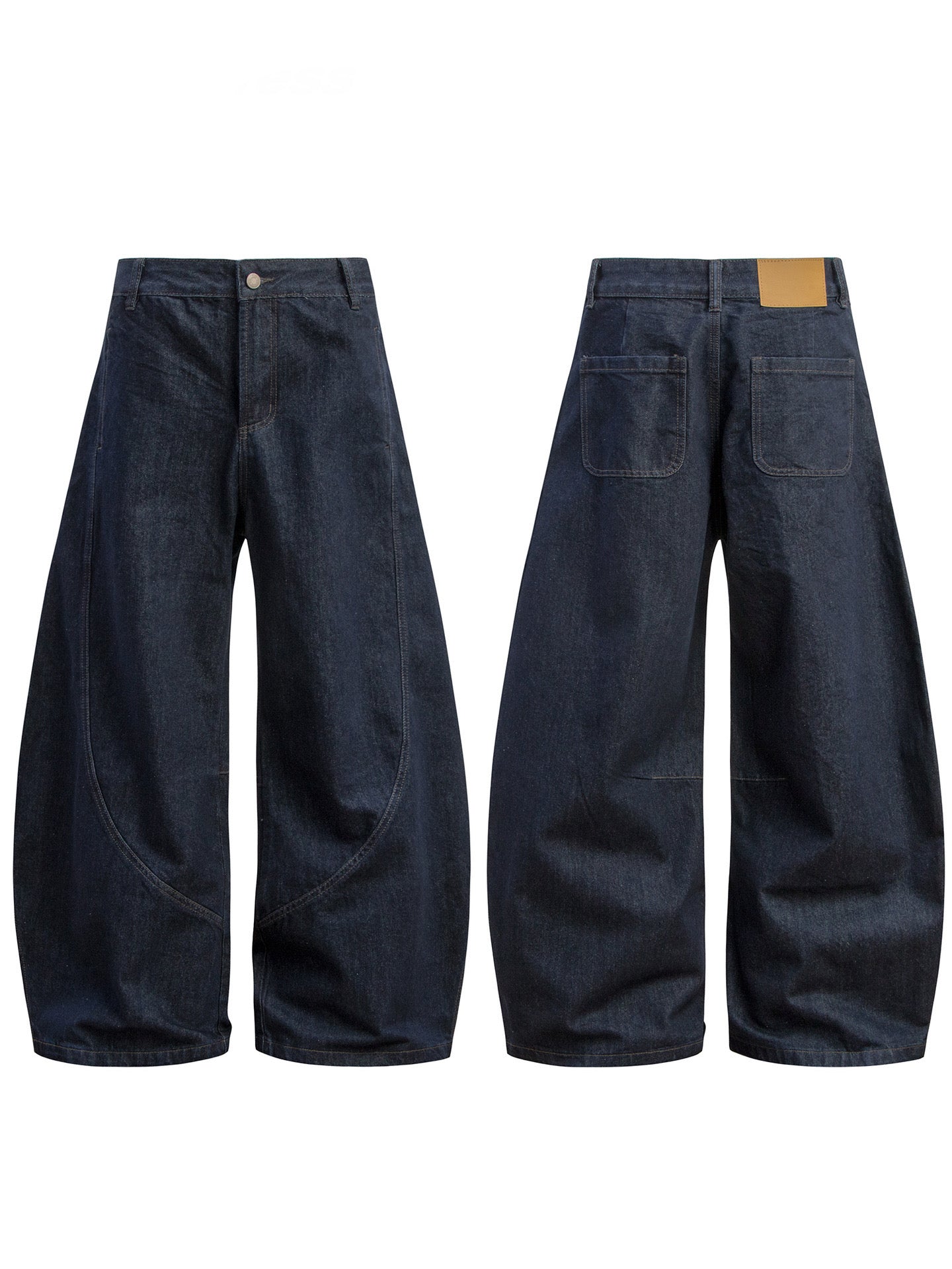 Curved Seam Wide-Leg Denim Pants | Oversized Barrel Fit