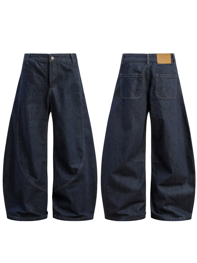 Curved Seam Wide-Leg Denim Pants | Oversized Barrel Fit