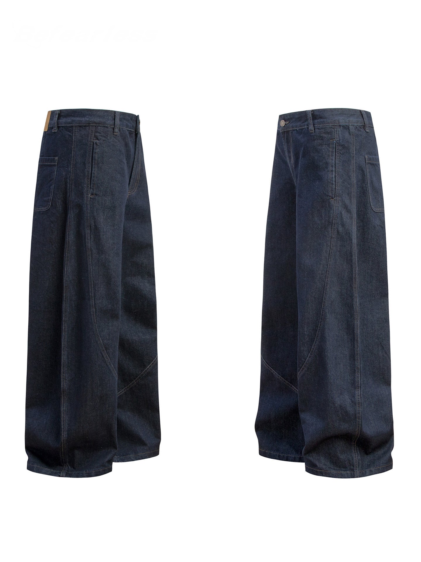 Curved Seam Wide-Leg Denim Pants | Oversized Barrel Fit