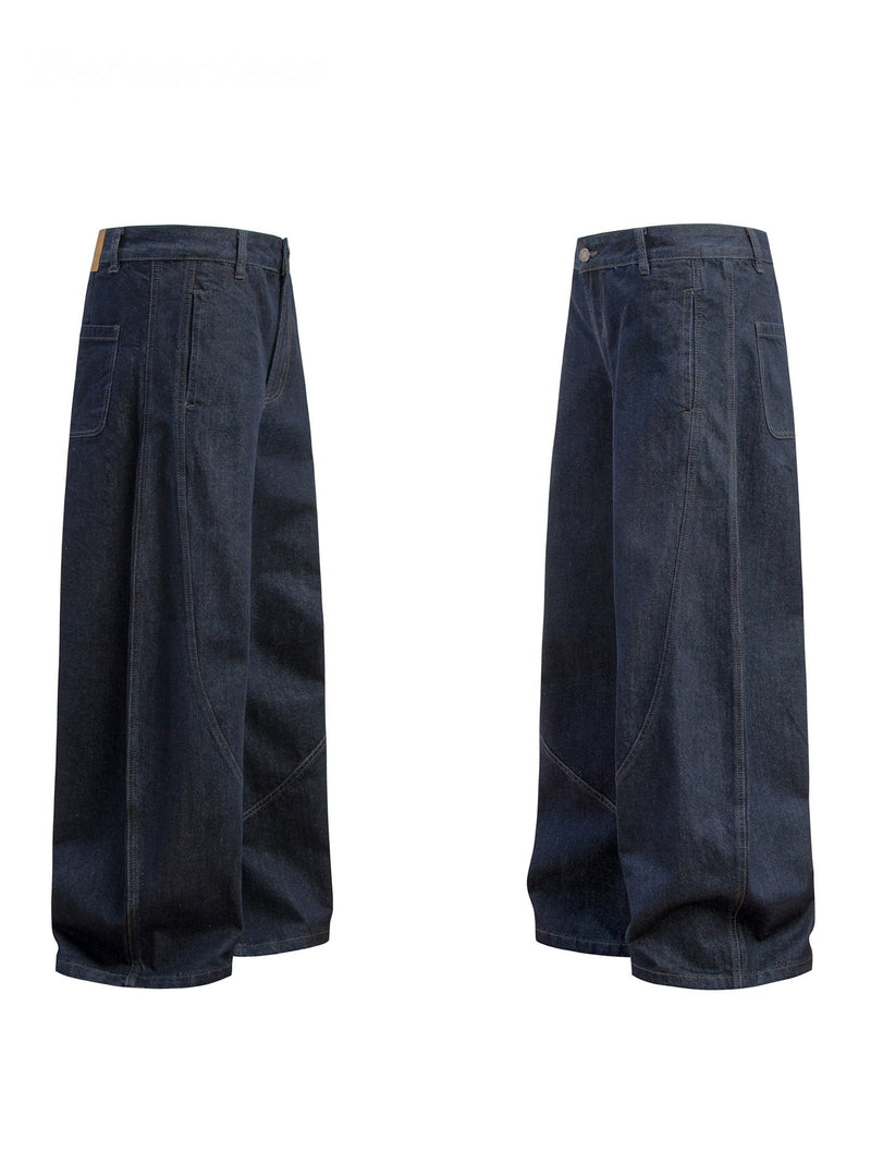Curved Seam Wide-Leg Denim Pants | Oversized Barrel Fit