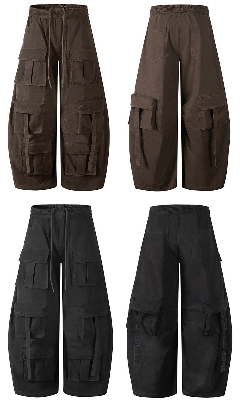 Multi-Pocket Cargo Barrel Pants | Wide Leg Streetwear