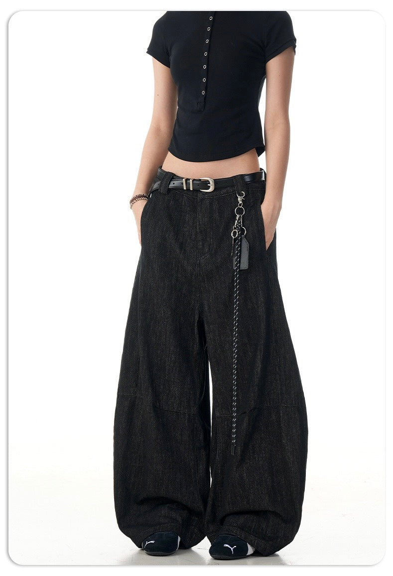 Wide Barrel Leg Black Denim Pants | Sculpted Streetwear Fit