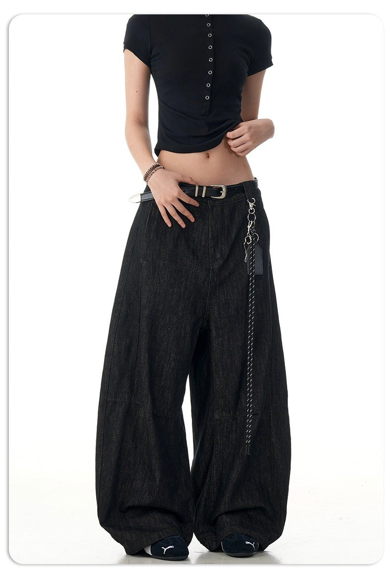Wide Barrel Leg Black Denim Pants | Sculpted Streetwear Fit