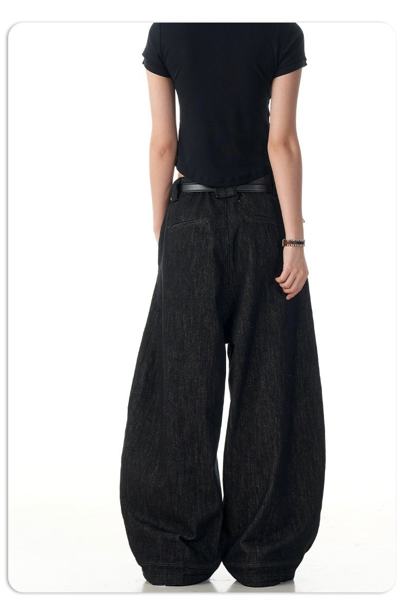 Wide Barrel Leg Black Denim Pants | Sculpted Streetwear Fit