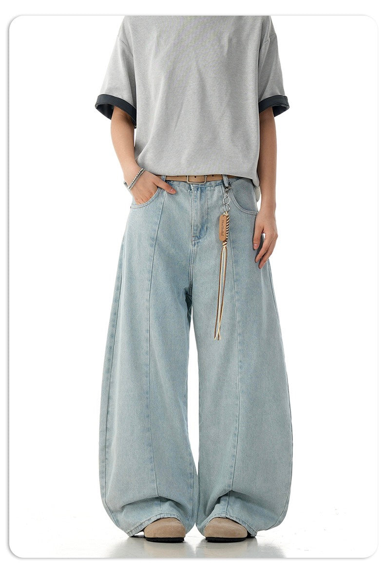 Omirad Light Wash Barrel Leg Jeans | High-Rise Wide Leg Denim