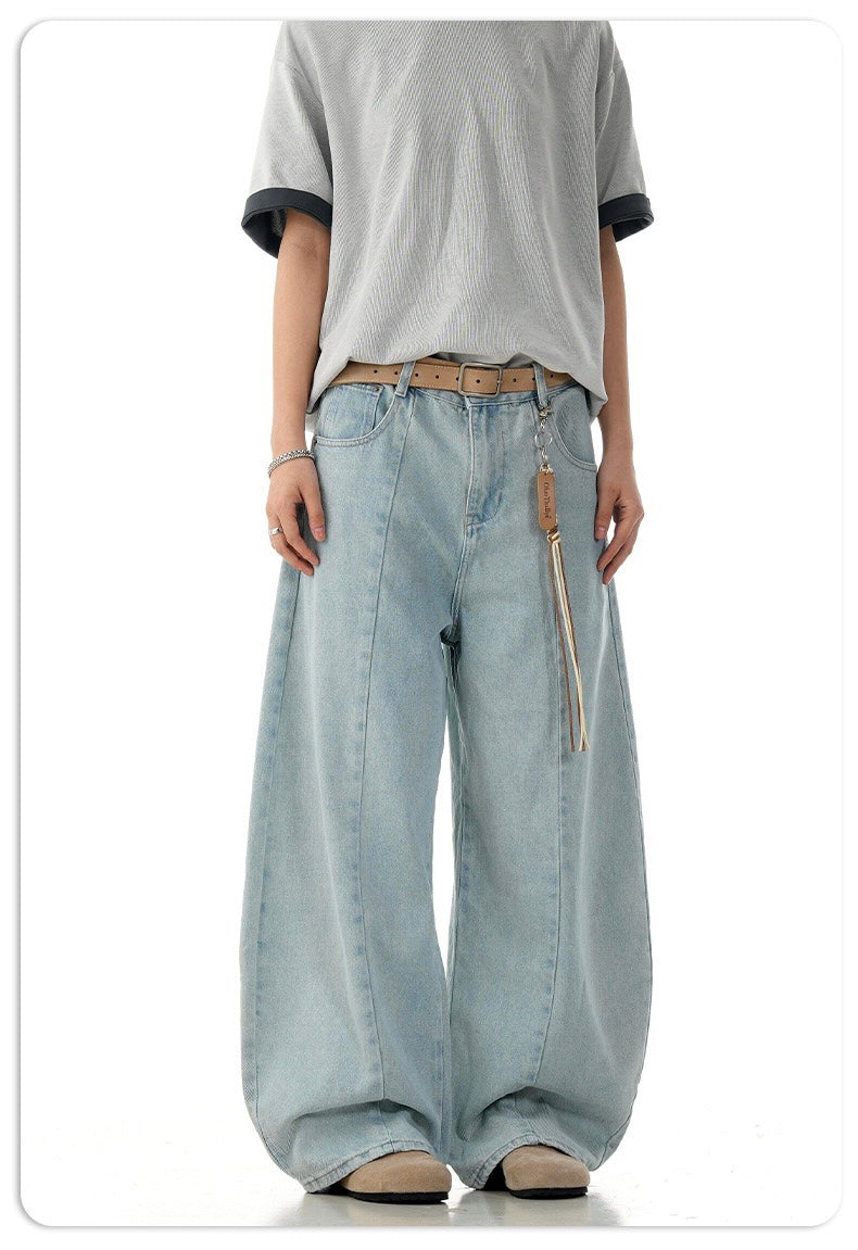 Omirad Light Wash Barrel Leg Jeans | High-Rise Wide Leg Denim