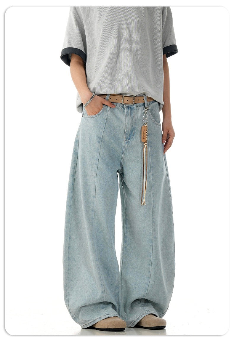 Omirad Light Wash Barrel Leg Jeans | High-Rise Wide Leg Denim