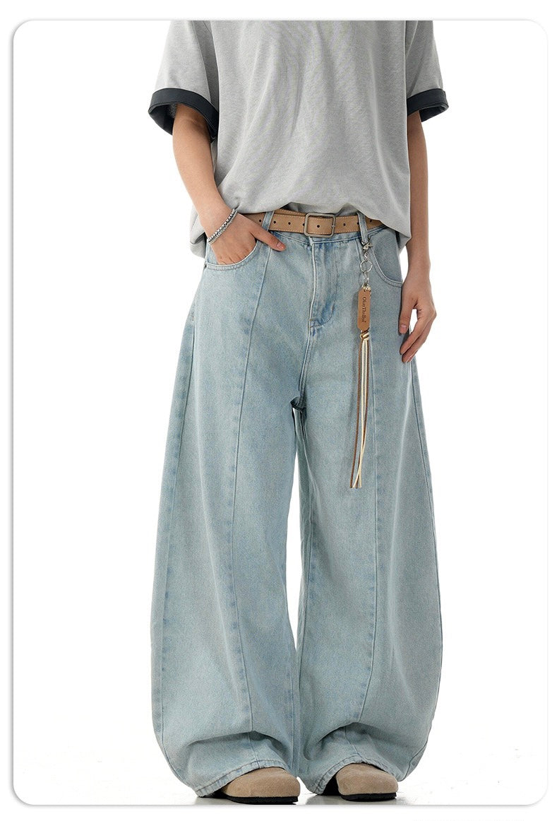Omirad Light Wash Barrel Leg Jeans | High-Rise Wide Leg Denim