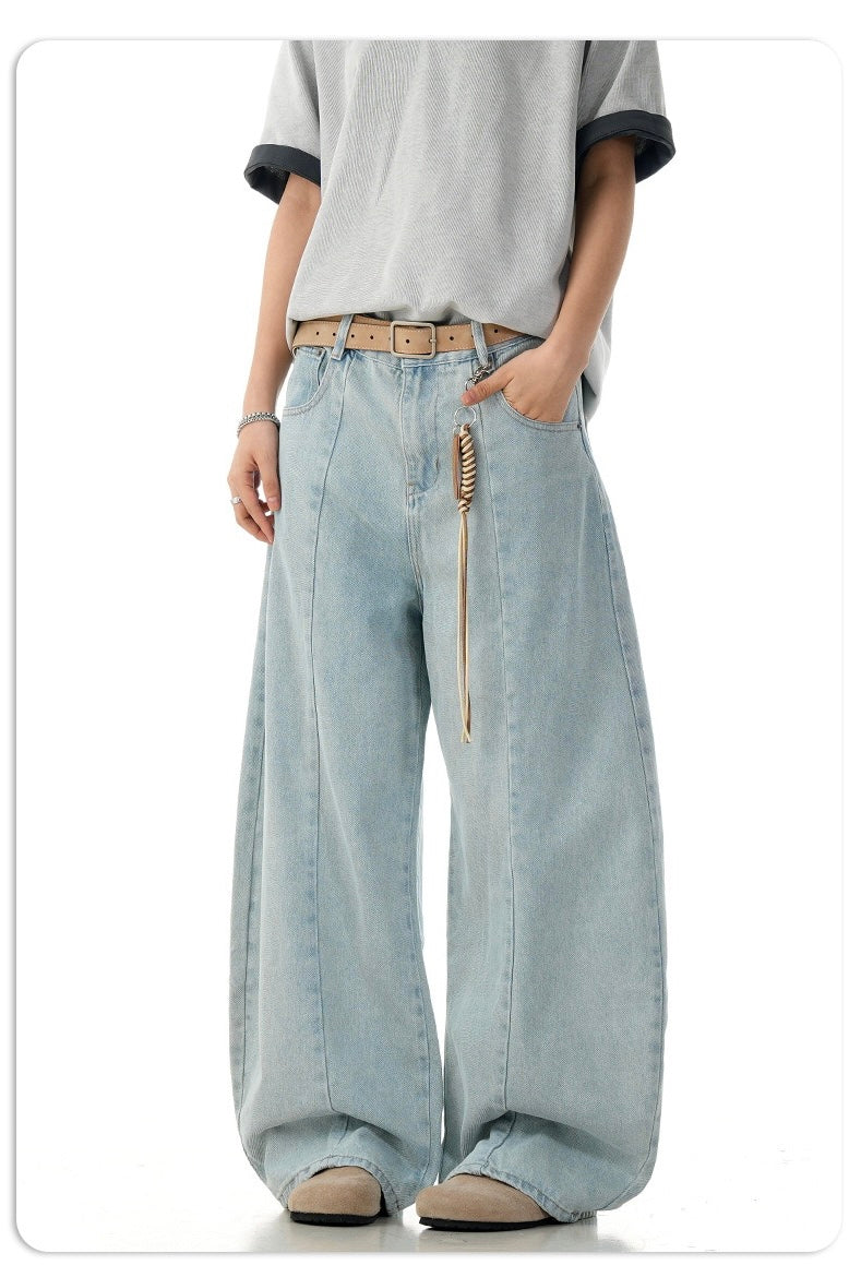 Omirad Light Wash Barrel Leg Jeans | High-Rise Wide Leg Denim