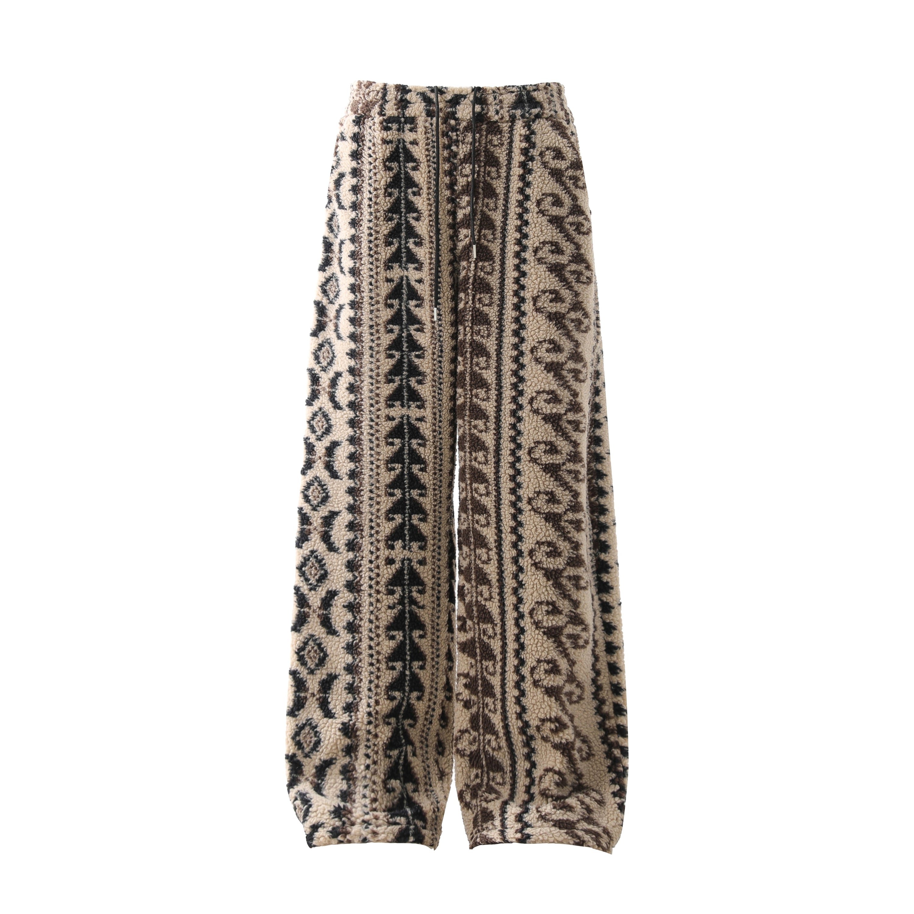 Tribal Jacquard Fleece Wide-Leg Pants | Omirad