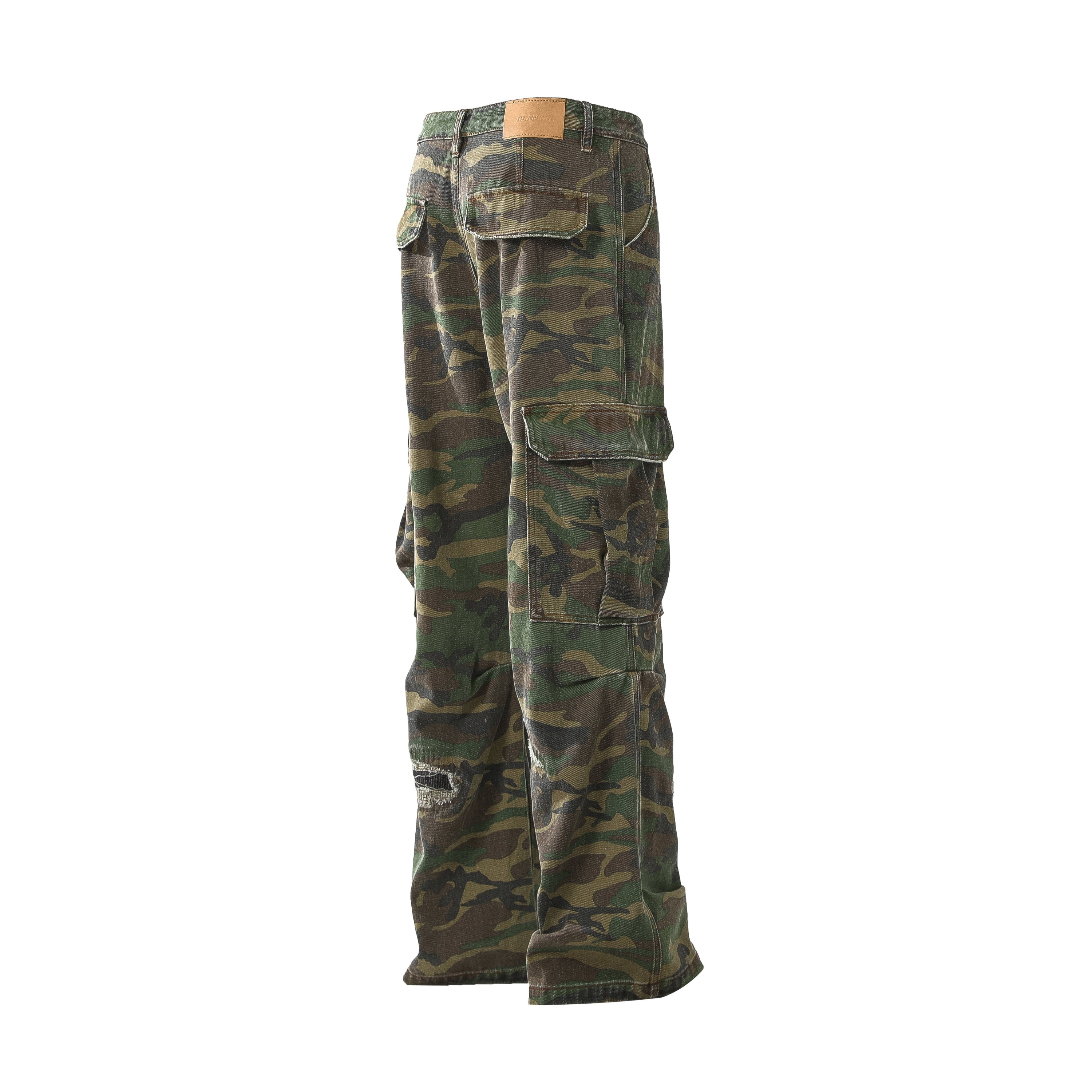 Omirad Distressed Camo Cargo Pants | Wide-Leg Military Streetwear