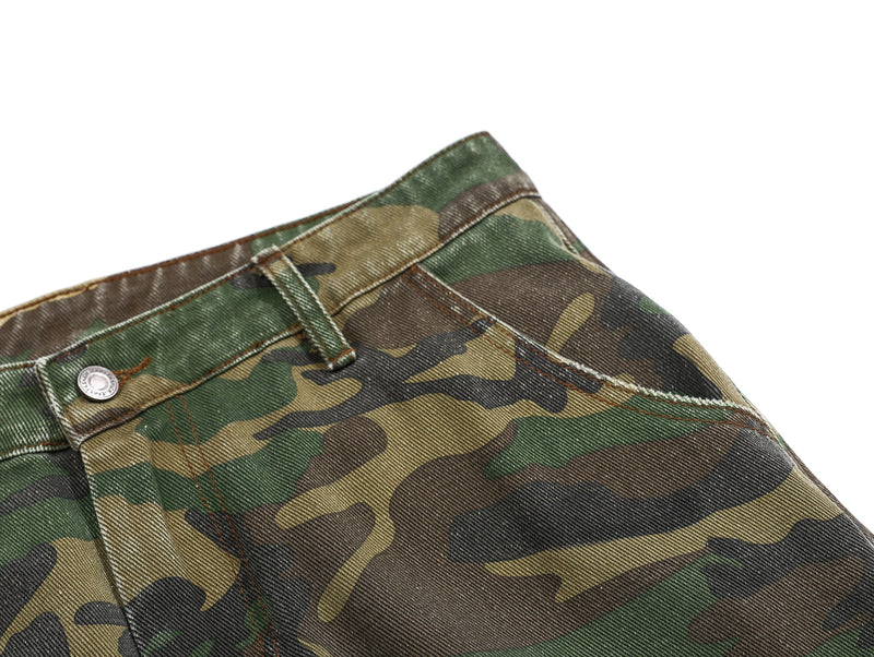 Omirad Distressed Camo Cargo Pants | Wide-Leg Military Streetwear