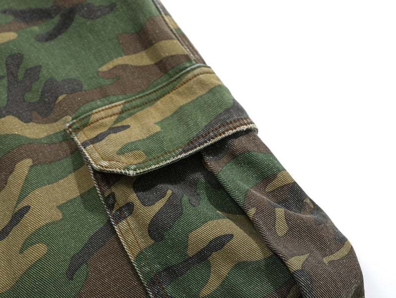 Omirad Distressed Camo Cargo Pants | Wide-Leg Military Streetwear