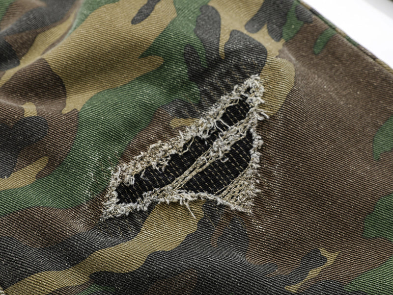 Omirad Distressed Camo Cargo Pants | Wide-Leg Military Streetwear