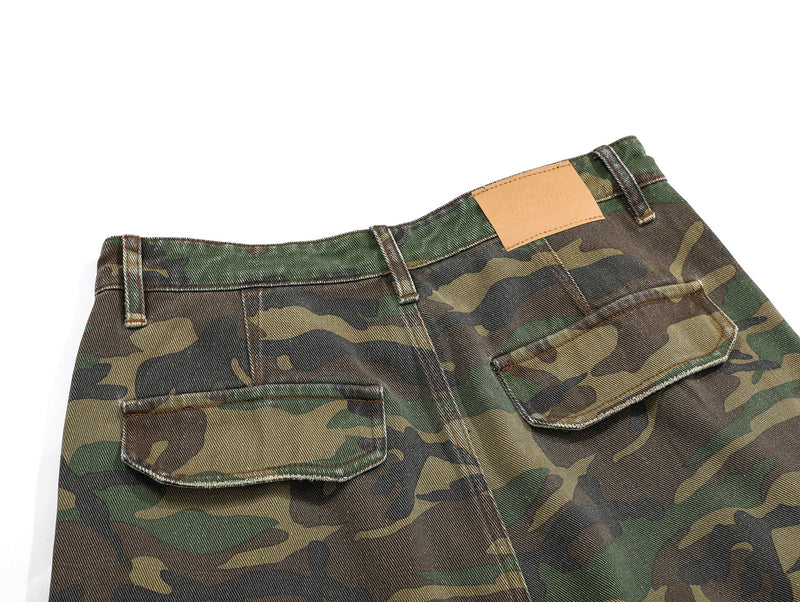 Omirad Distressed Camo Cargo Pants | Wide-Leg Military Streetwear
