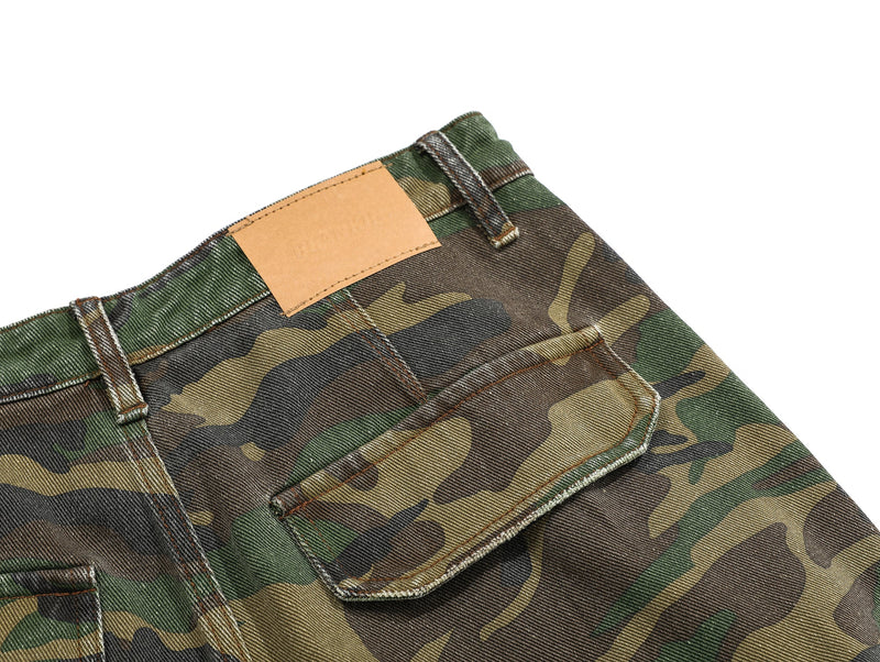 Omirad Distressed Camo Cargo Pants | Wide-Leg Military Streetwear