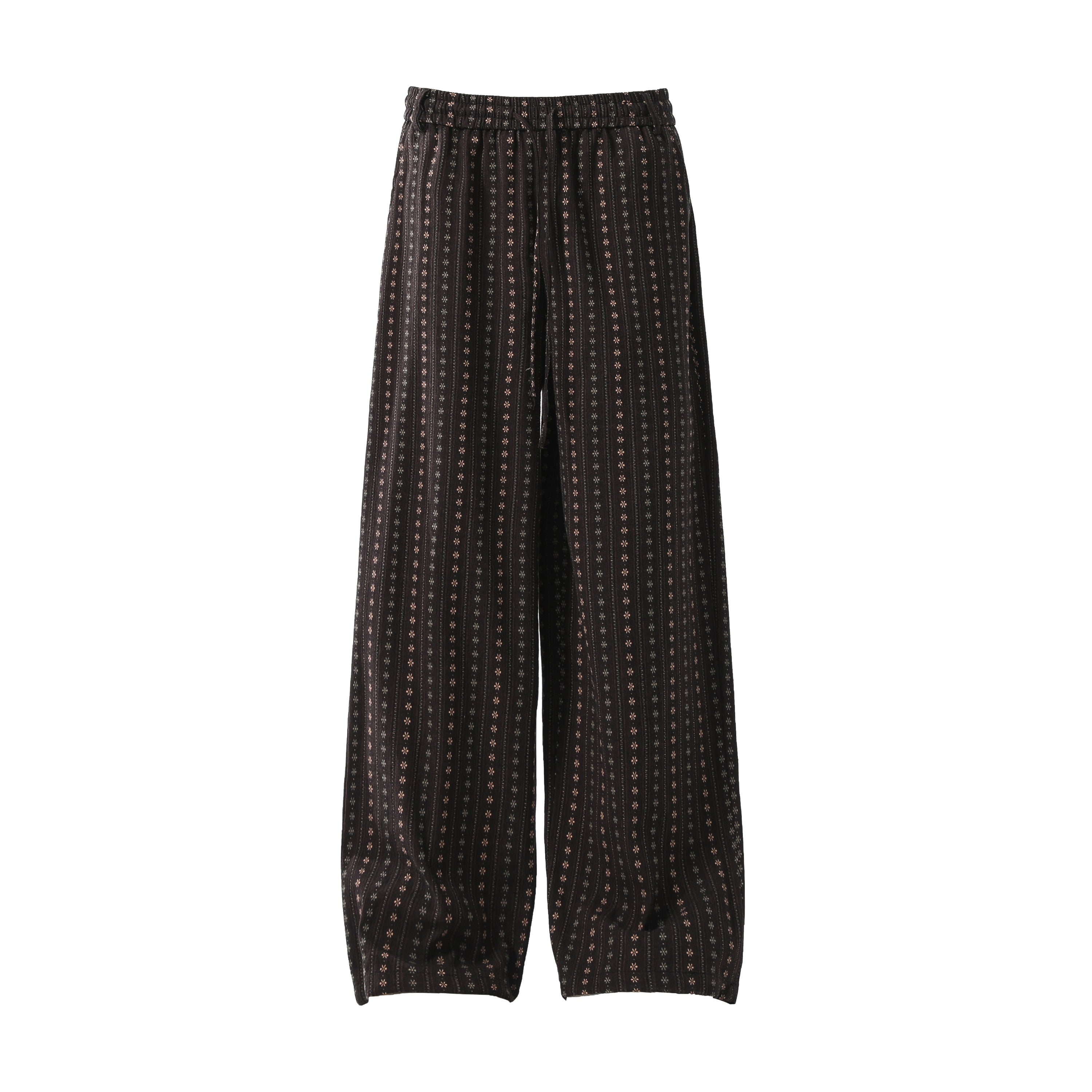Vintage Micro-Floral Stripe Wide-Leg Cotton Pants