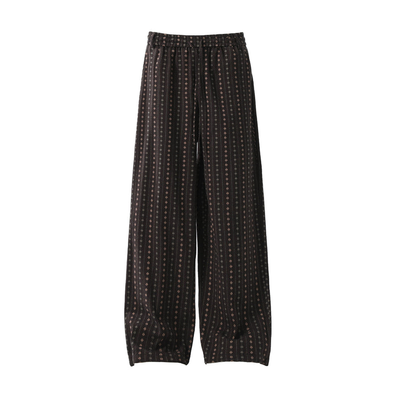 Vintage Micro-Floral Stripe Wide-Leg Cotton Pants