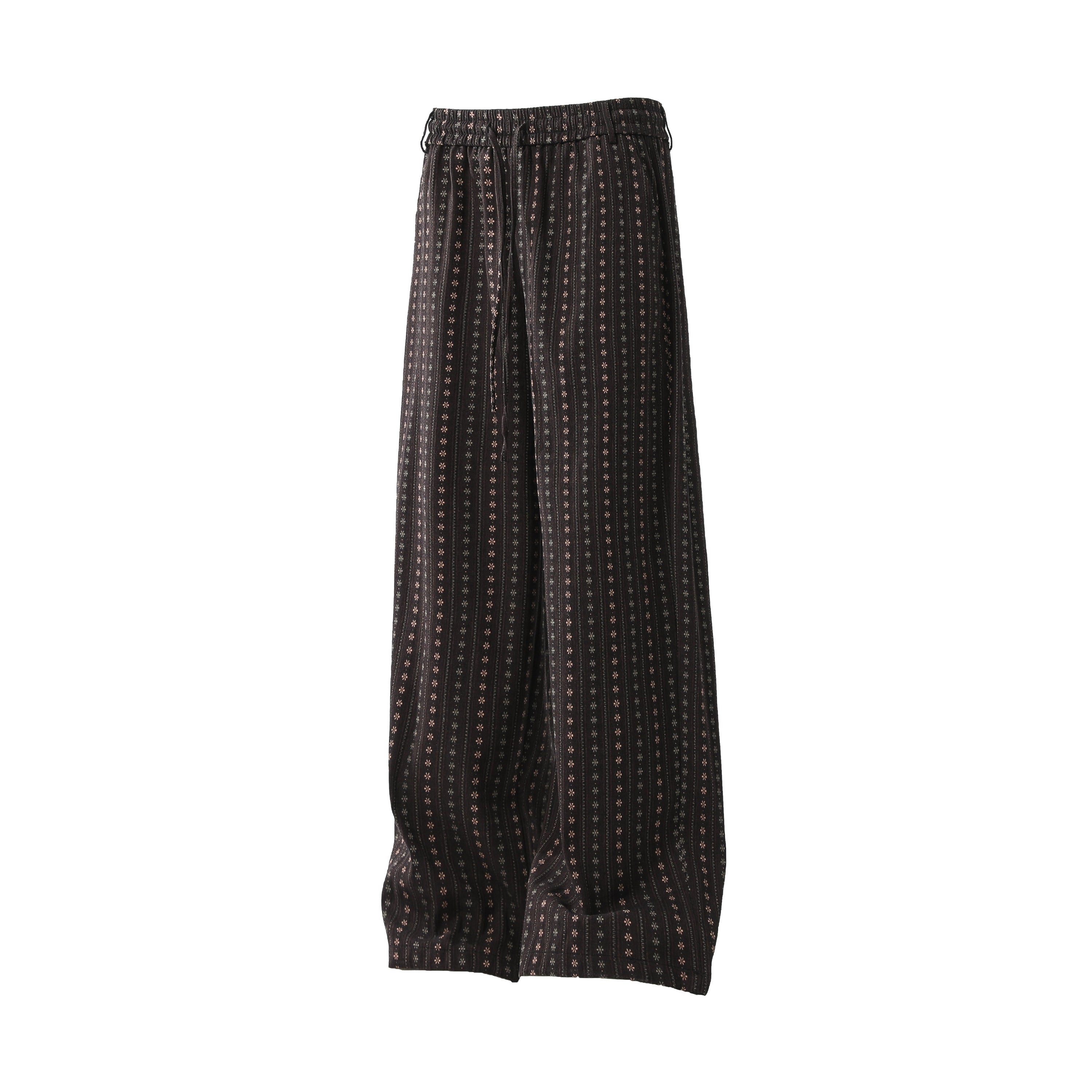 Vintage Micro-Floral Stripe Wide-Leg Cotton Pants
