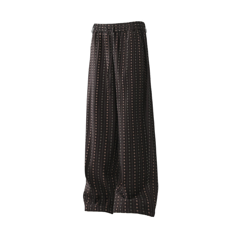 Vintage Micro-Floral Stripe Wide-Leg Cotton Pants