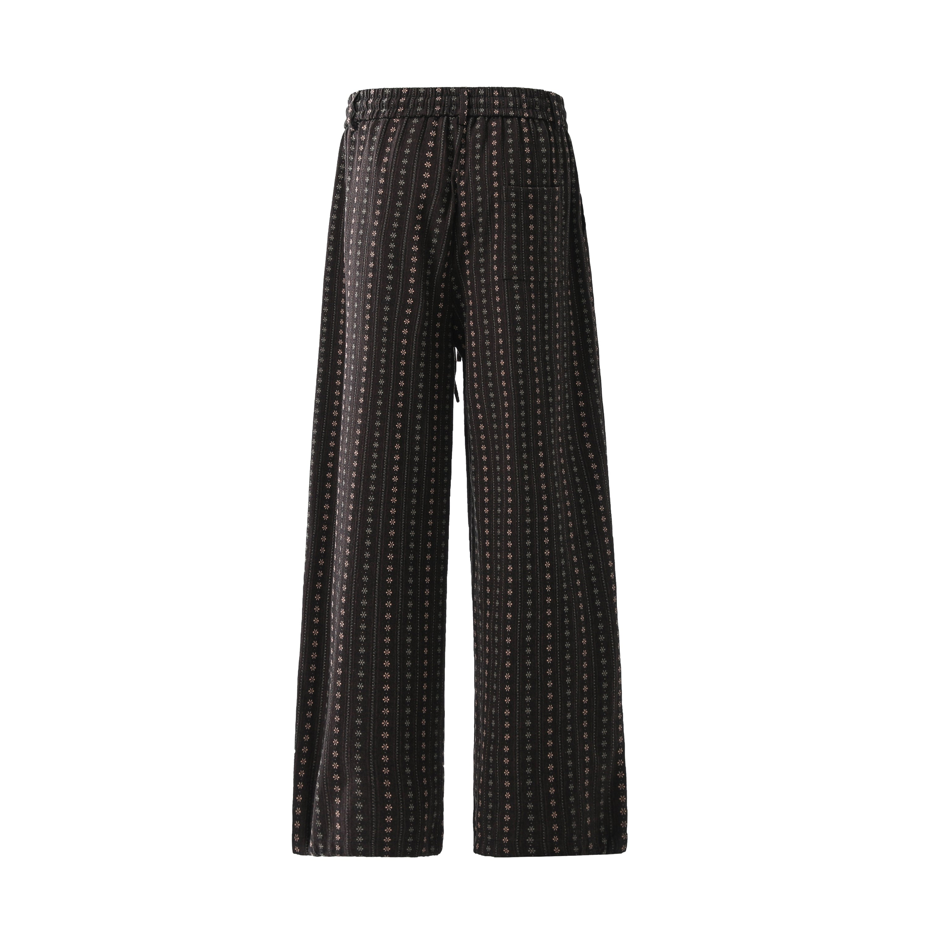 Vintage Micro-Floral Stripe Wide-Leg Cotton Pants